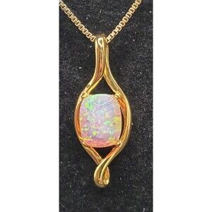 Gold Plated Opal Pendant On 925 Sterling 1.25 Long